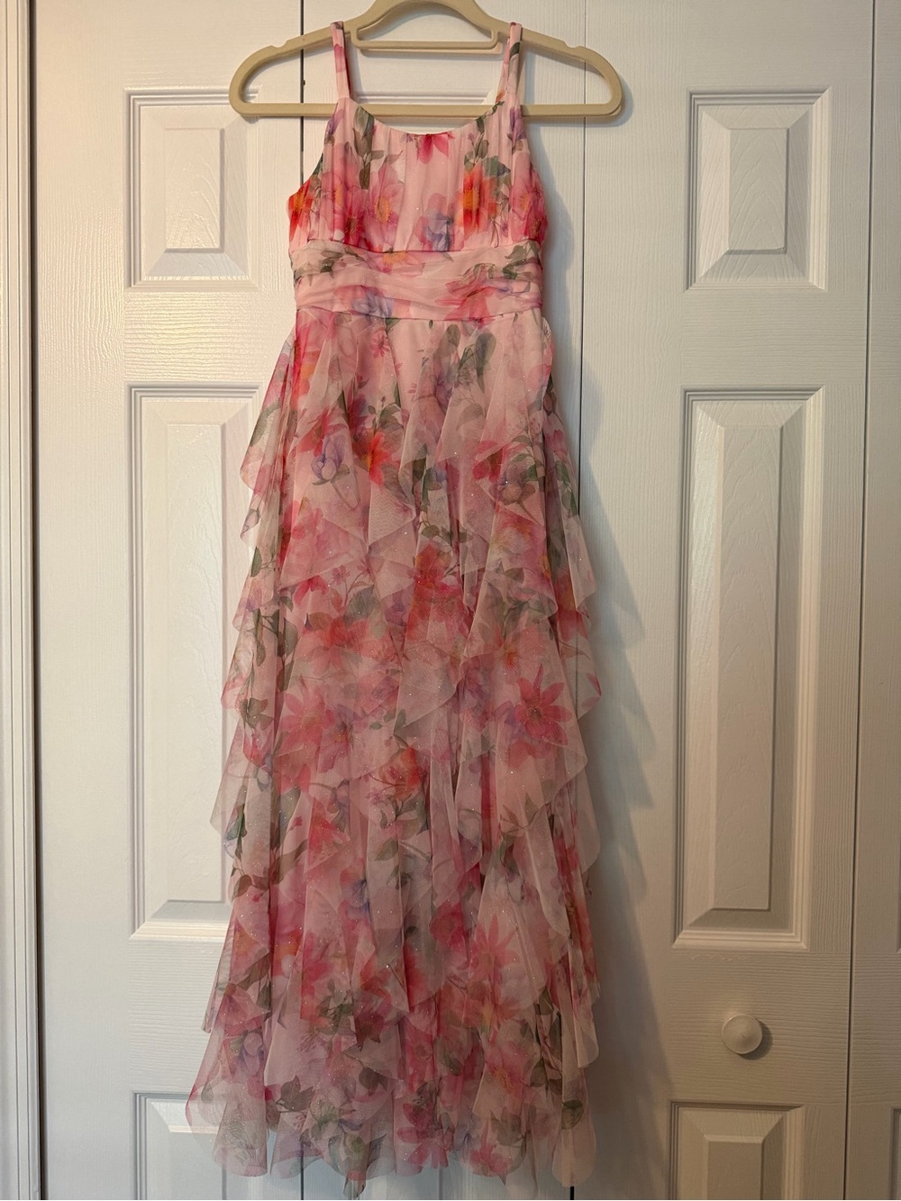 Rare Editions Pink Floral Ruffle Tiered Dress